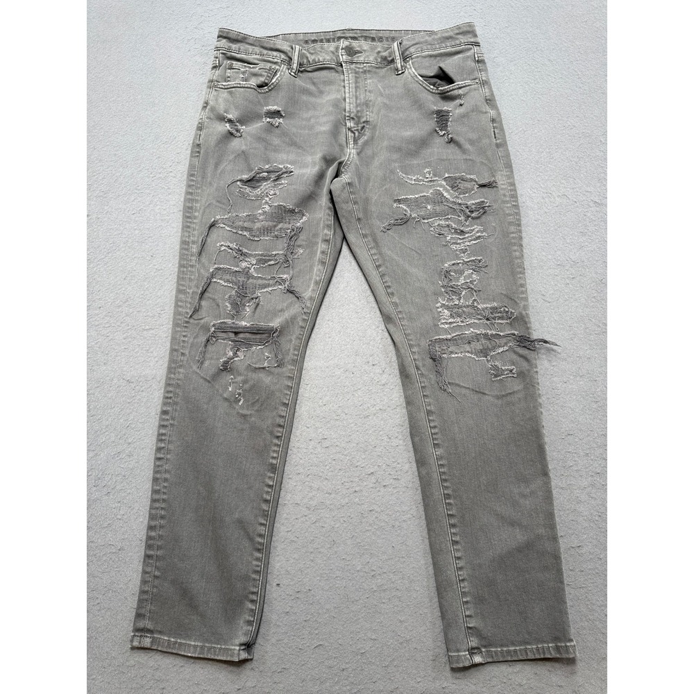 American Eagle Jeans Men's 36x30 Gray Airflex+ Slim Fit Tapered Leg Distressed